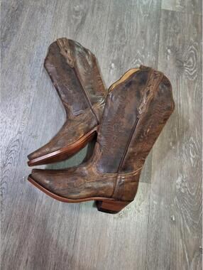 Boulet Brown Snake Pattern Leather Snip Toe Cowgirl Western Boots Women's 5.5 C